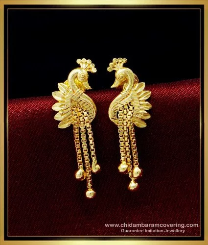 erg1492 latest peacock design earrings 1 gram gold daily use earrings for girls 1