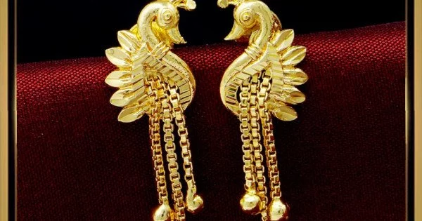 Jhumka Peacock Design Gold Earrings With CZ | Mahendra Jewellers Kolhapur