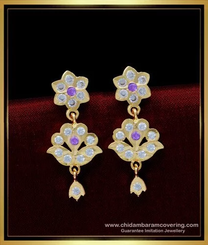 Gold Plated Hoop Earrings with Purple Stone | Juulry.com