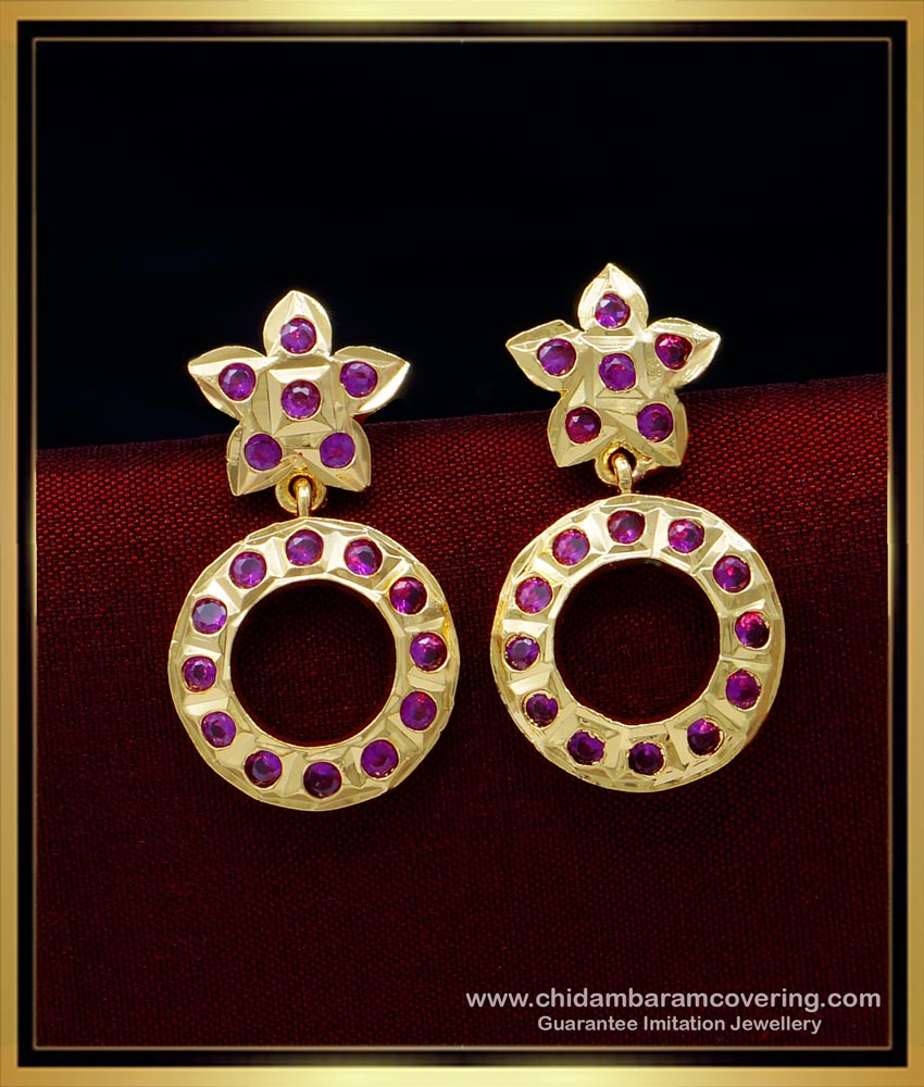 gold covering thodu, imitation five metal jewellery, five metal earring, impon kammal, impon thodu, impon earrings, ruby stone earrings, pink stone earrings, 