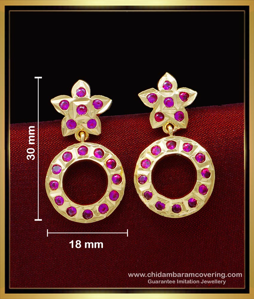 gold covering thodu, imitation five metal jewellery, five metal earring, impon kammal, impon thodu, impon earrings, ruby stone earrings, pink stone earrings, 