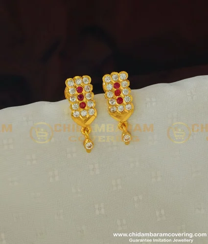 Floral Design Ad Stone Designer Studs One Gram Gold Jewellery Online