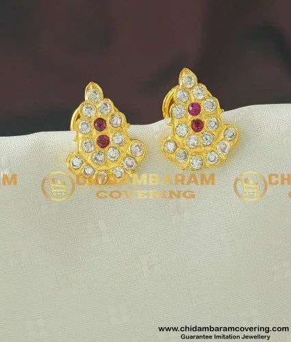 Buy Unique Ruby Stone Flower Design One Gram Gold Stud Earrings Online