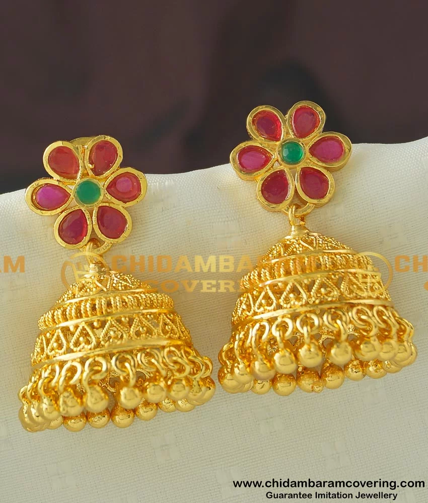 Gold Plated Triple Layer Kundan Jhumka Earrings Available Online