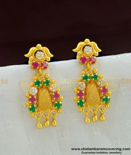 Ad stone jhumka earrings | Peacock jhumkas designs in gold | Ruby emer – Indian  Designs