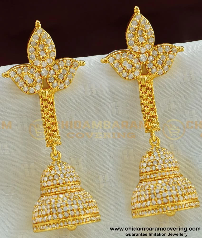 Party Wear Golden & White Stone Earrings – Sulbha Fashions