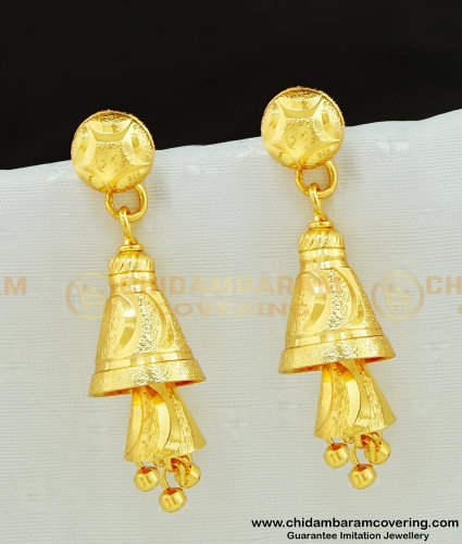 ERG561 - Latest Gold Plated Double Layer Cone Shape Long Dangle Earrings Designs 