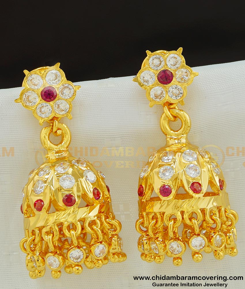 ERG588 - Impon Jhumkas Bridal Wear Flower Design First Quality Guarantee Stone Jhumkas Online