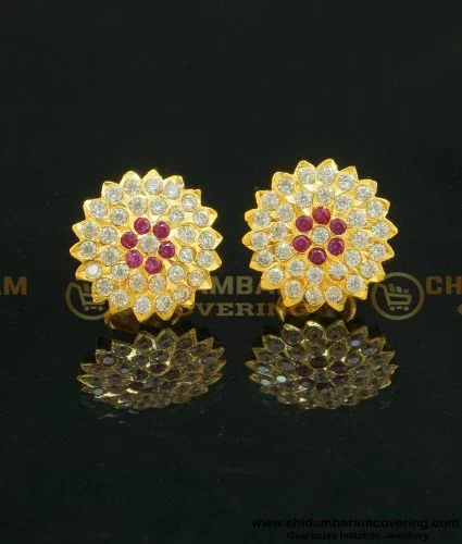 Gold tone white-ruby stone pathakkam earrings dj-37644 – dreamjwell