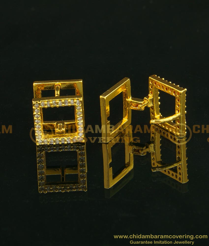 ERG642 - Unique Pattern Diamond Hoop Earrings Square Shape Gold Plated Earrings Online 