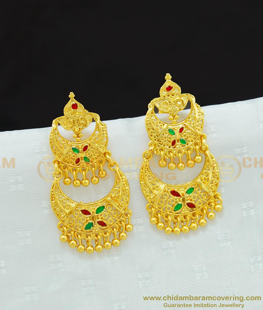 ERG665 - New Gold Finish Forming Two Layer Dangler Earring Buy Indian Jewellery Online