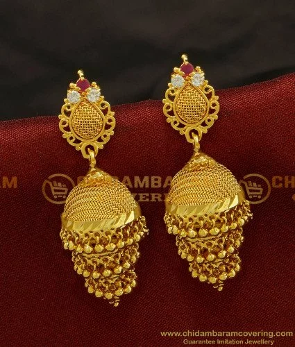 oe gram gold plated 3 step jhumki earings light weight