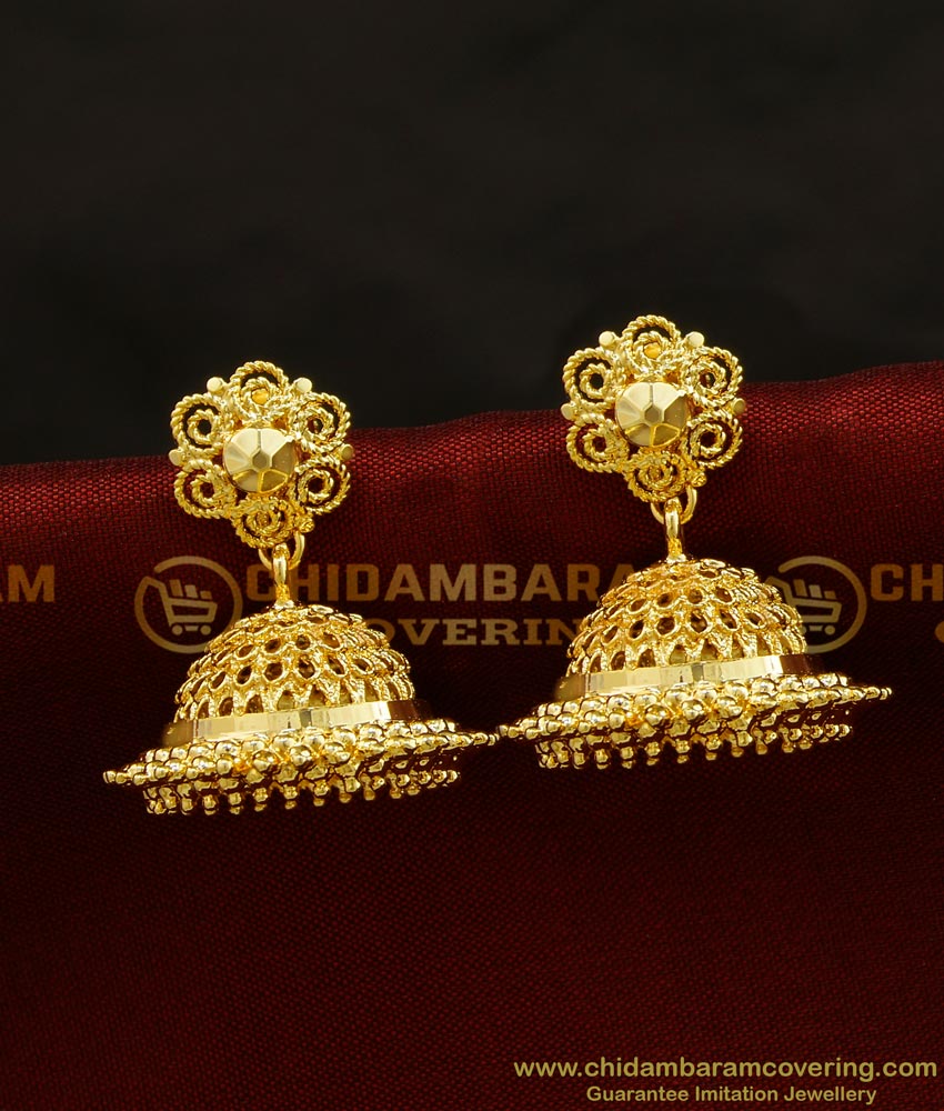 ERG690 - New Model Peacock Feather Design Gold Design Jhumkas Imitation Jewellery 