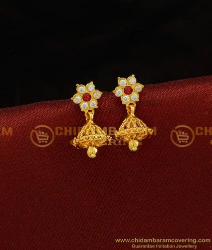 Buy Office Wear Multi Stone J Stud Gold Earrings Design Latest Indian Gold  Plated Jewelry