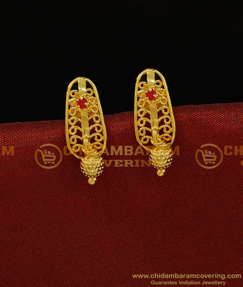 ERG716 - Gold Plated High Quality Ruby Stone Daily Wear Ear Studs Online