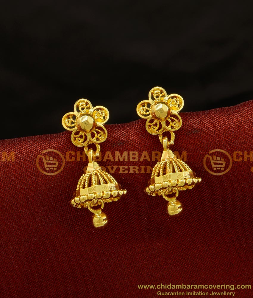 ERG726 - One Gram Gold Daily Wear Plain Jhumkas Gold Designs Jimiki Buy Online