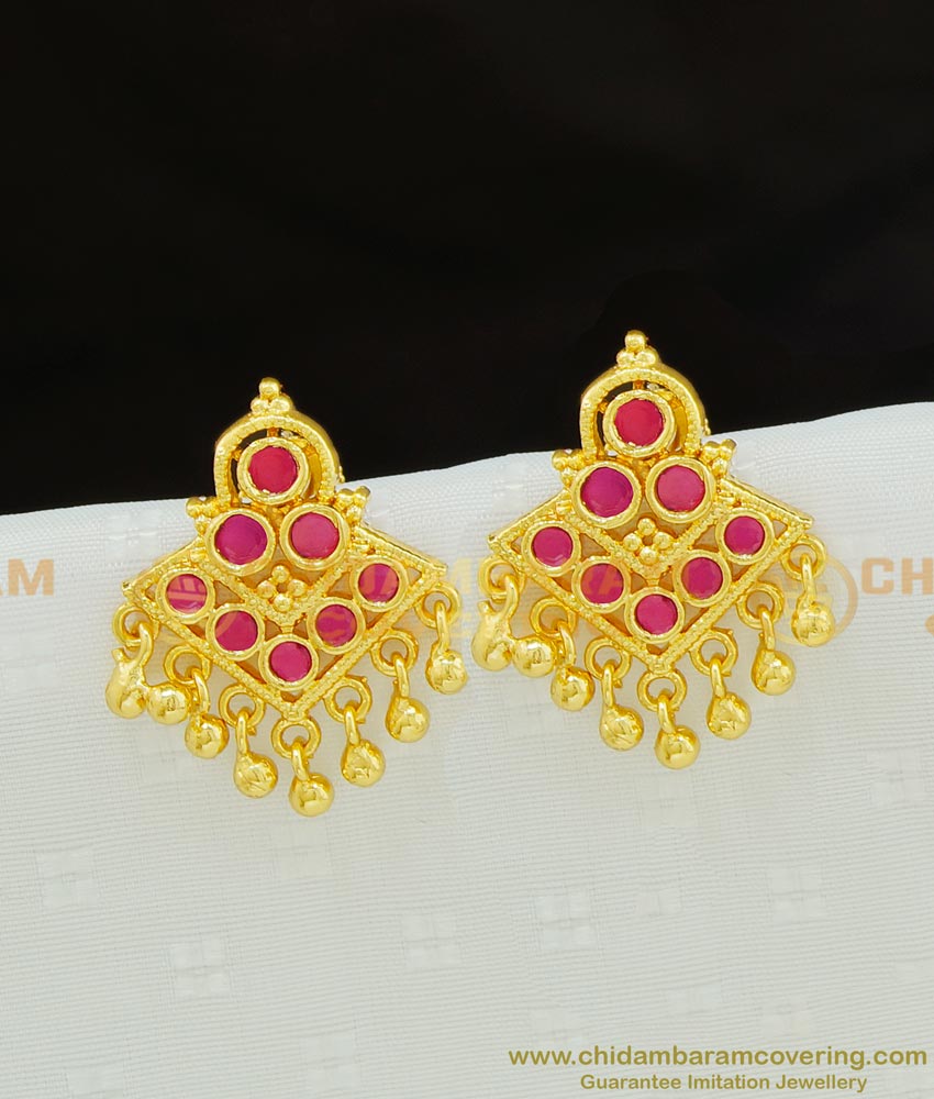 ERG758 - Attractive Ruby Earrings Micro Gold Plated Stone Studs Indian Imitation Jewellery 