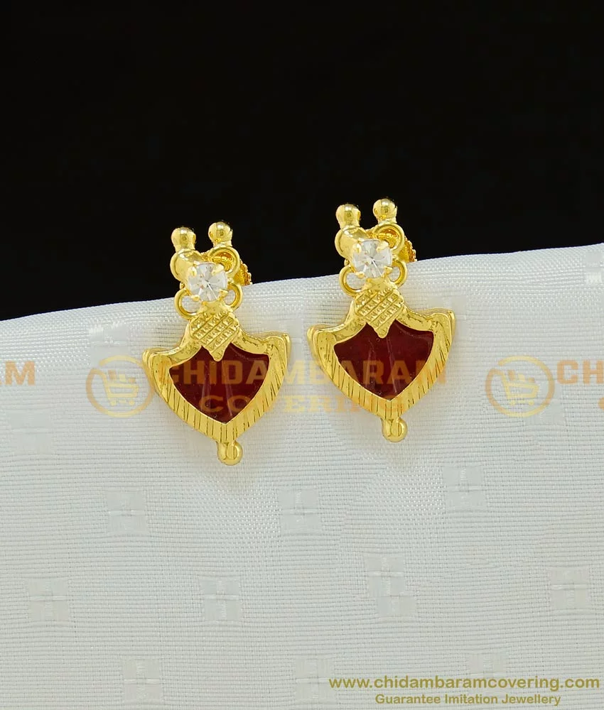 erg778 kerala jewellery white stone red palakka studs earring 1 gram gold stud buy online 1