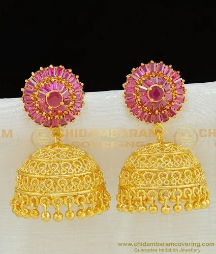 Ruby studs ,diamond earrings,Pure silver Jhumkas Indian,Indian Earring –  Nihira