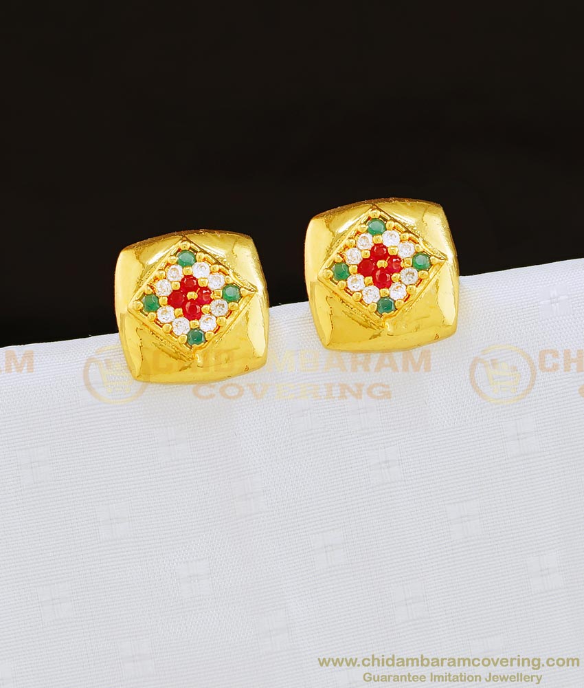 ERG833 - Beautiful High Quality Party Wear Multi Stone Square Earrings for Women