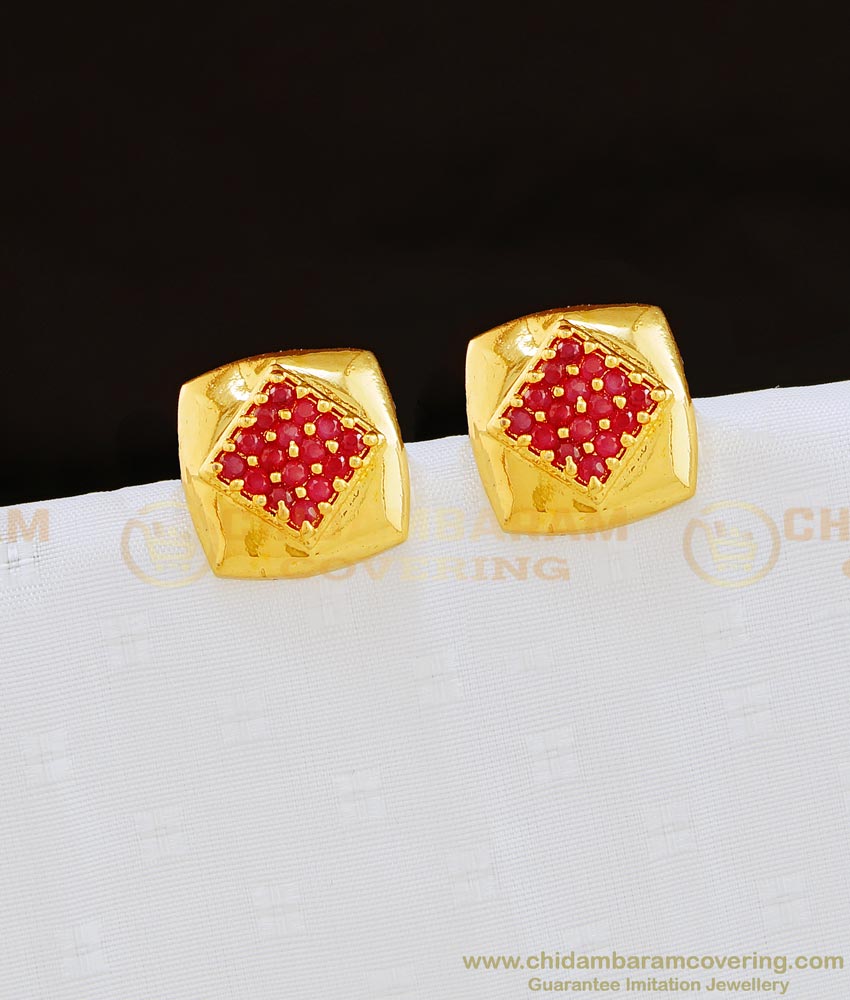 ERG835 - New Pattern Attractive Ruby Stone Big Square Stud Earrings for Female 