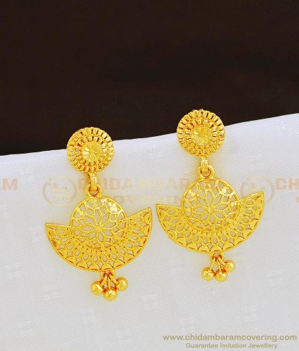 ERG838 - 1 Gram Gold Plated Flower Design Light Weight Earrings for Girls