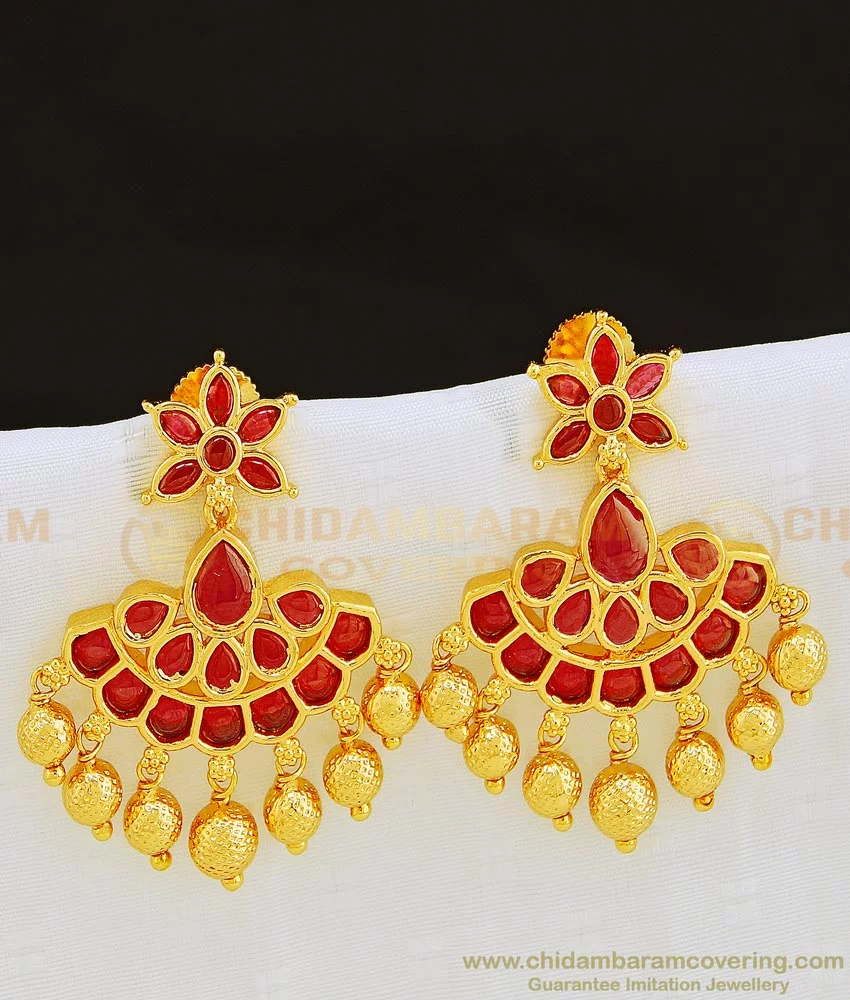 Gold Finish Stud Earrings - South India Jewels