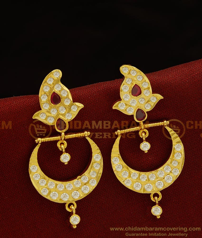 ERG911 - New Collection Bridal Wear Five Metal Ad Stone Mango Design Impon Chandbali Earrings Online