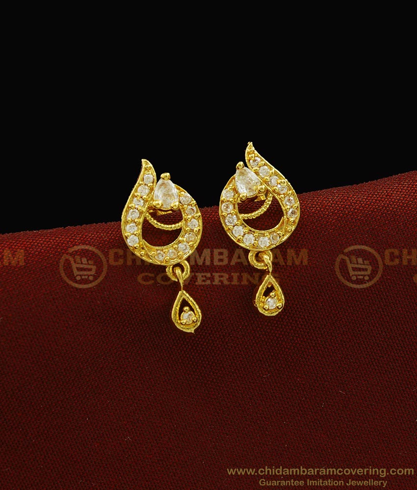 ERG920 - Unique White Stone Small Earring Studs Gold Earring Designs for Daily Use