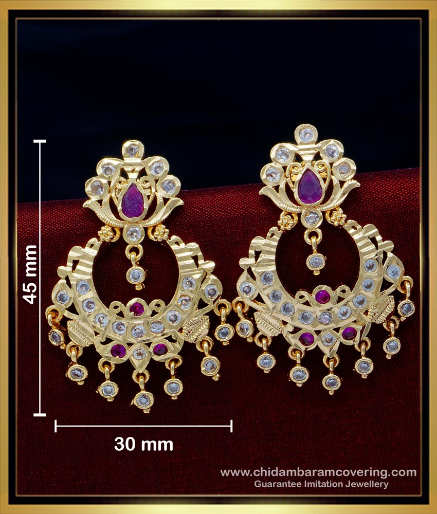 Chandbali earrings, impon earrings with price, five metal earrings, impon jewellery online shopping, Impon Kammal, Impon Earrings designs