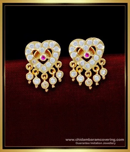 Buy Unique American Diamond White Stone Leaf Design Stud Earrings Online