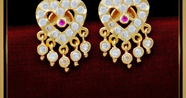 Real pearl Drop earrings with Ruby Stones for Wedding | Gold plated Ea –  Indian Designs