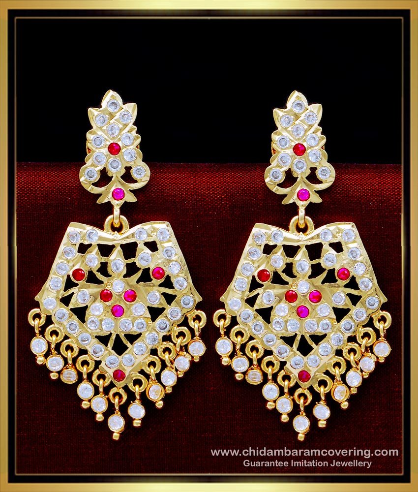 South Indian Wedding Jewellery Impon Big Size Stone Earrings