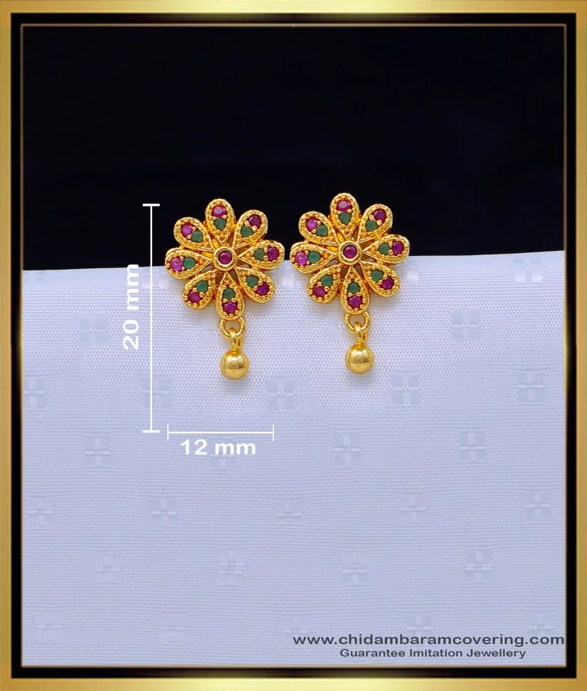 School girls daily wear one gram gold earrings 3 pairs, this one gram gold  earrings looks