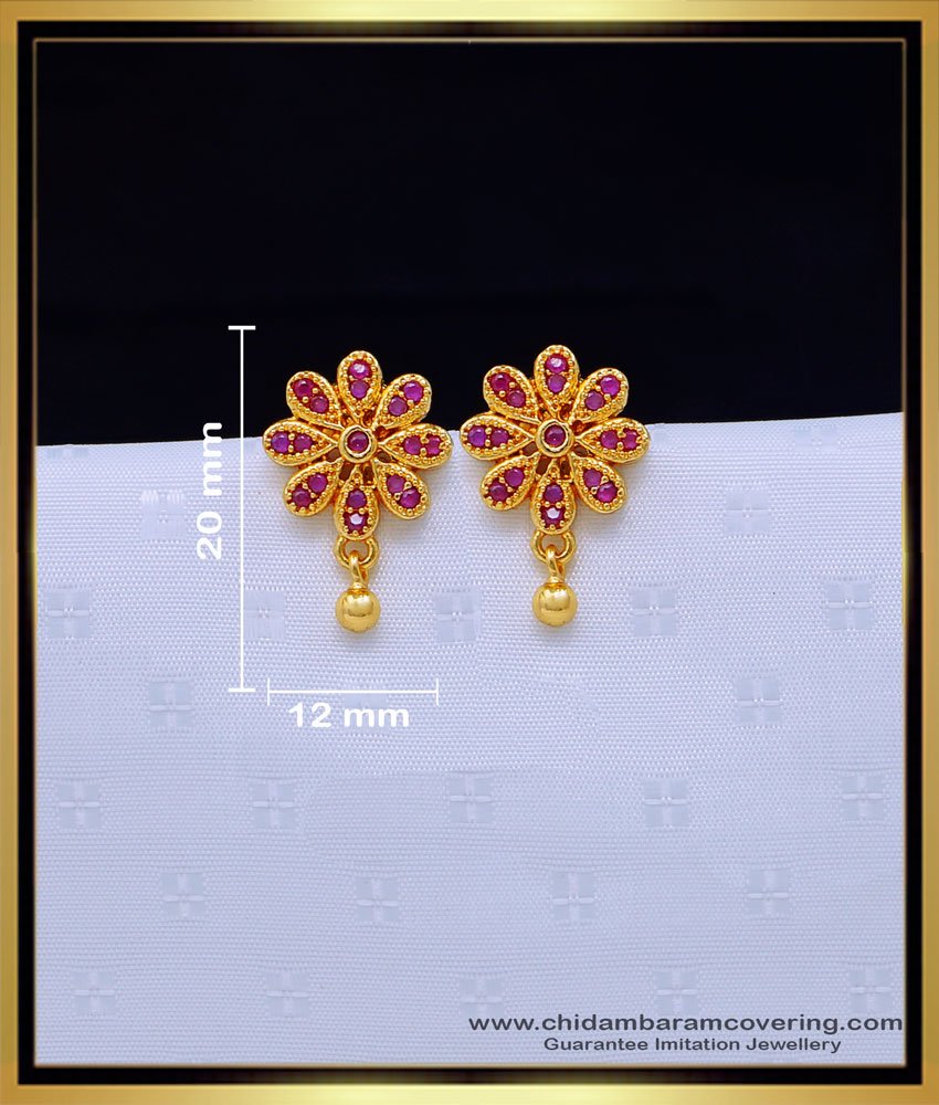 Unique Ruby Stud Earrings One Gram Gold Jewellery Online