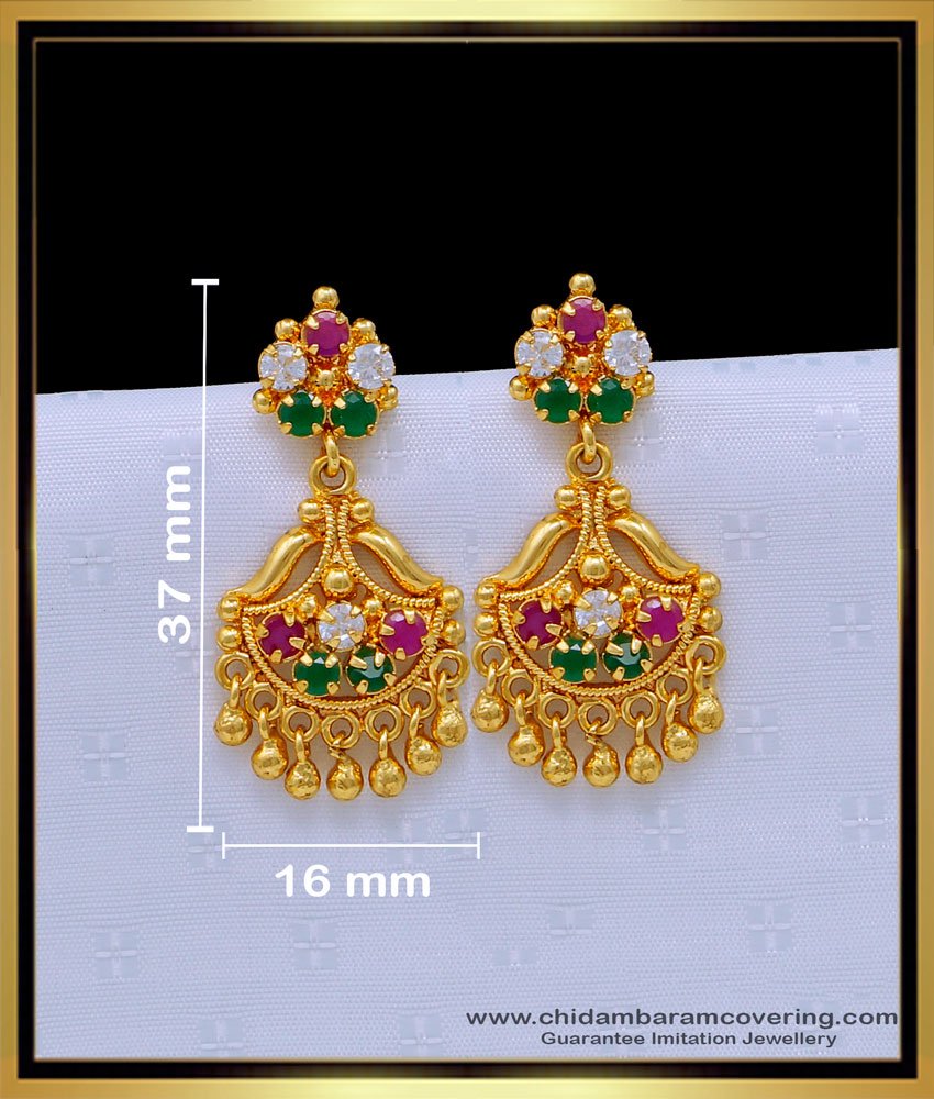 First Quality Multi Stone 1 Gram Gold Earrings Online 