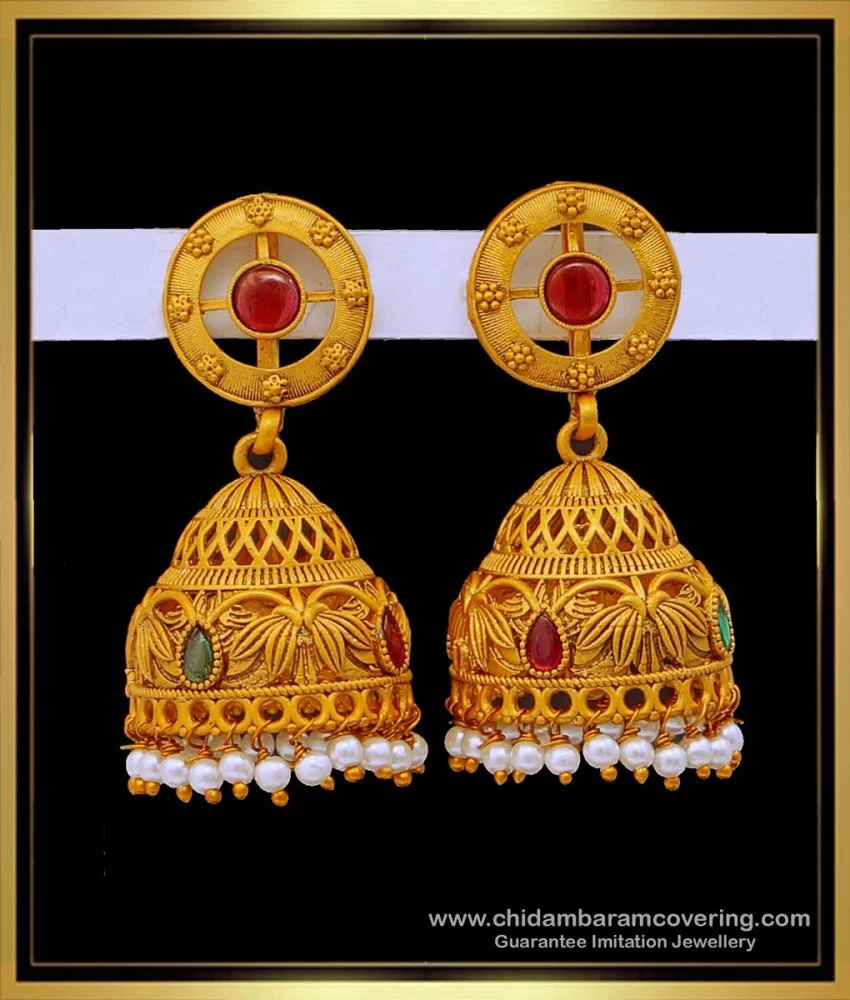 Matte Gold Polish Laxmi Design Beautiful Fancy Style Temple Earring.