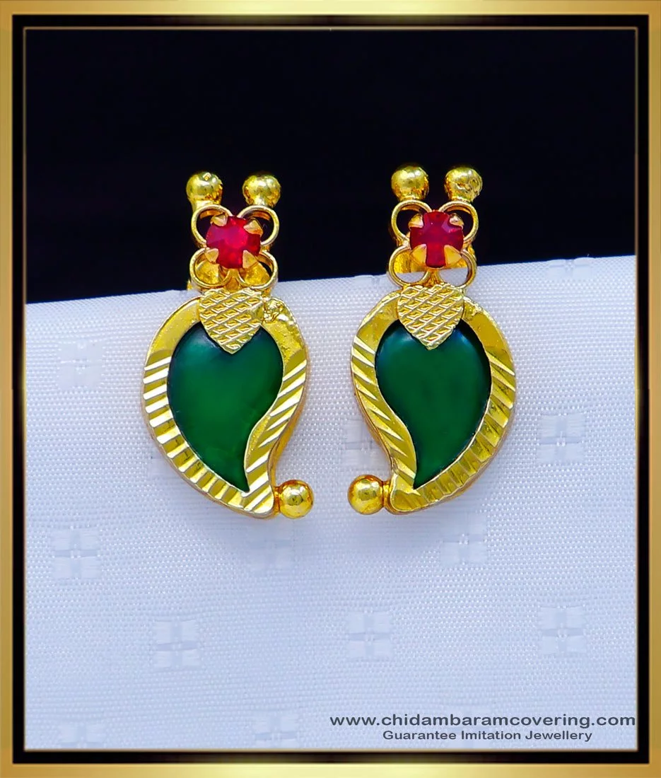 Gold Finish Stud Earrings - South India Jewels