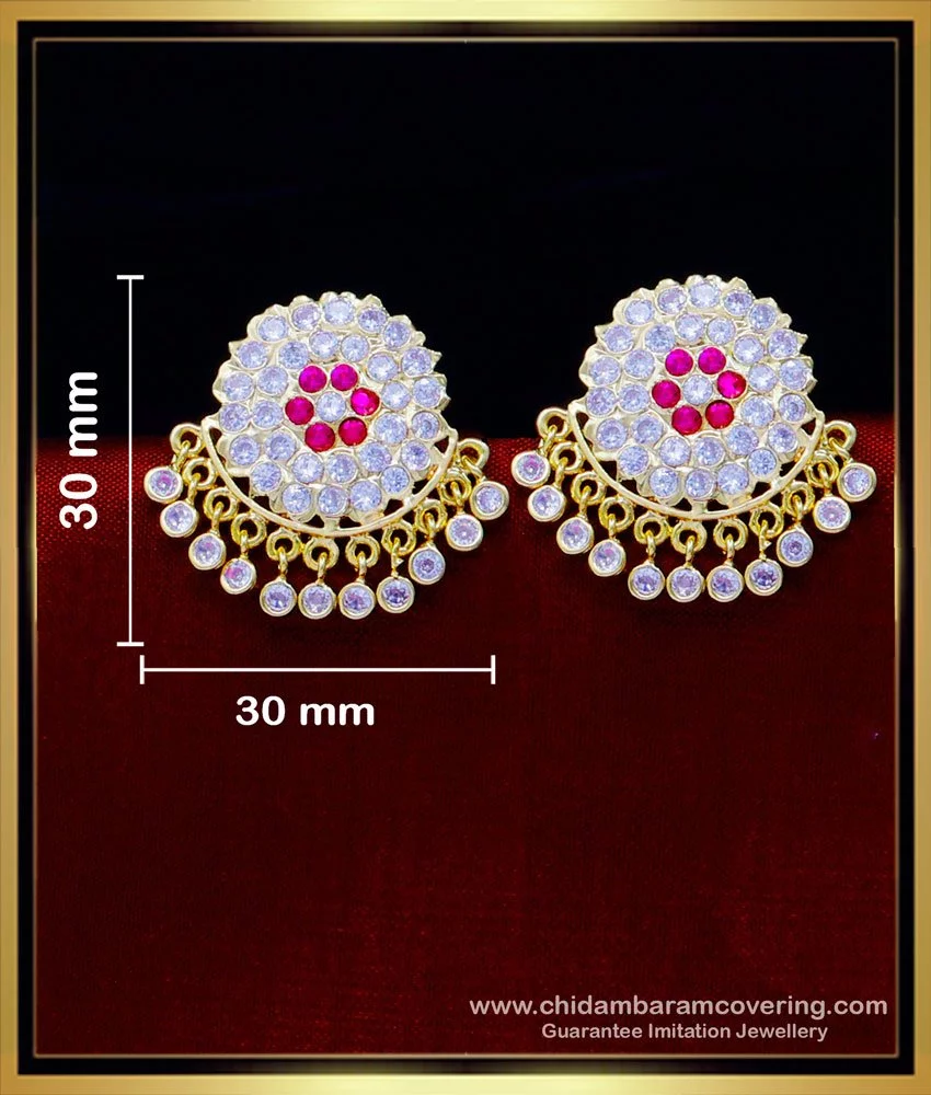 Traditional Impon Big Stud Earring Ruby White Stone ER3429