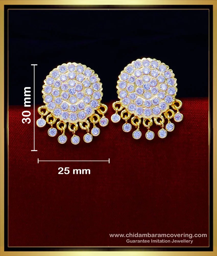 Gold stud earrings sales with white stone