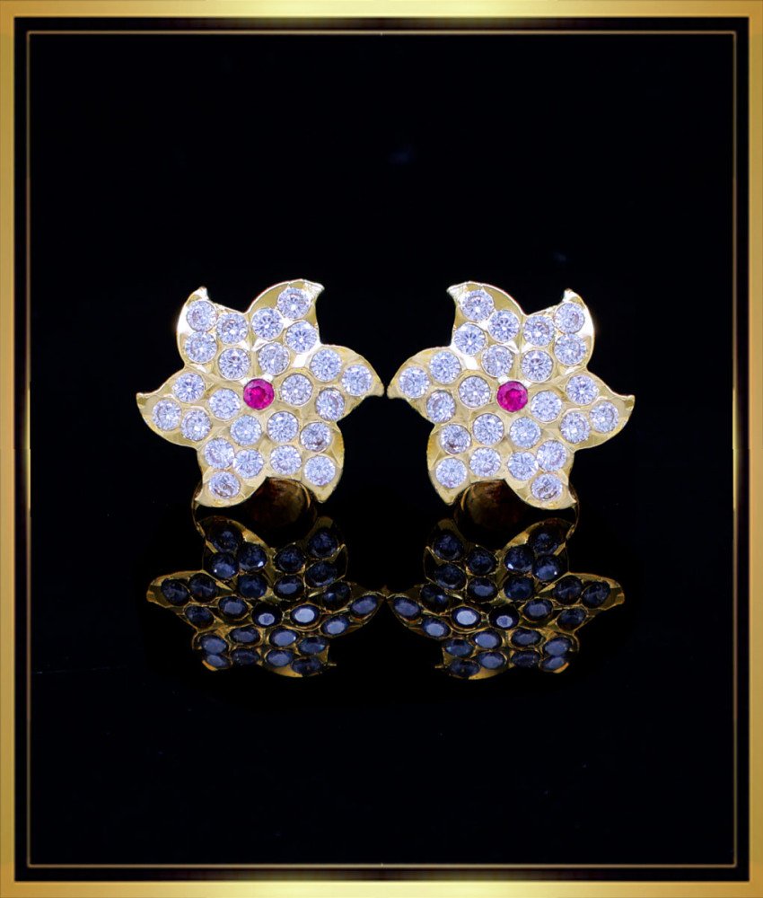  Impon jewellery online india, impon stud earrings, stone stud earrings, ear studs with stones, white stone stud earrings, Gold plated impon jewellery online, impon kammal price, 