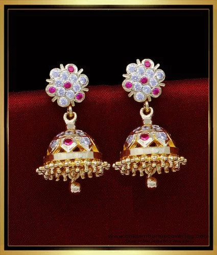 Ad stone jhumka earrings | Peacock jhumkas designs in gold | Ruby emer –  Indian Designs