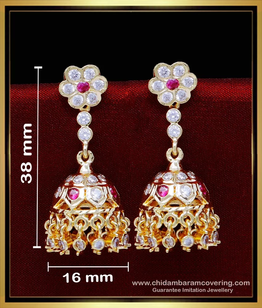 Heavy Lakshmi Temple Design Gold Jhumki Earrings With Multi Color Stones  For Ladies ER1710