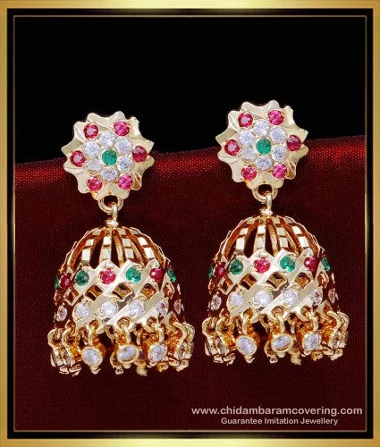 RK GOLD Traditional Jewellery Gold Ethnic Copper Screw Back Studs Long 3  Layer Jhumkas Earrings For Women girls