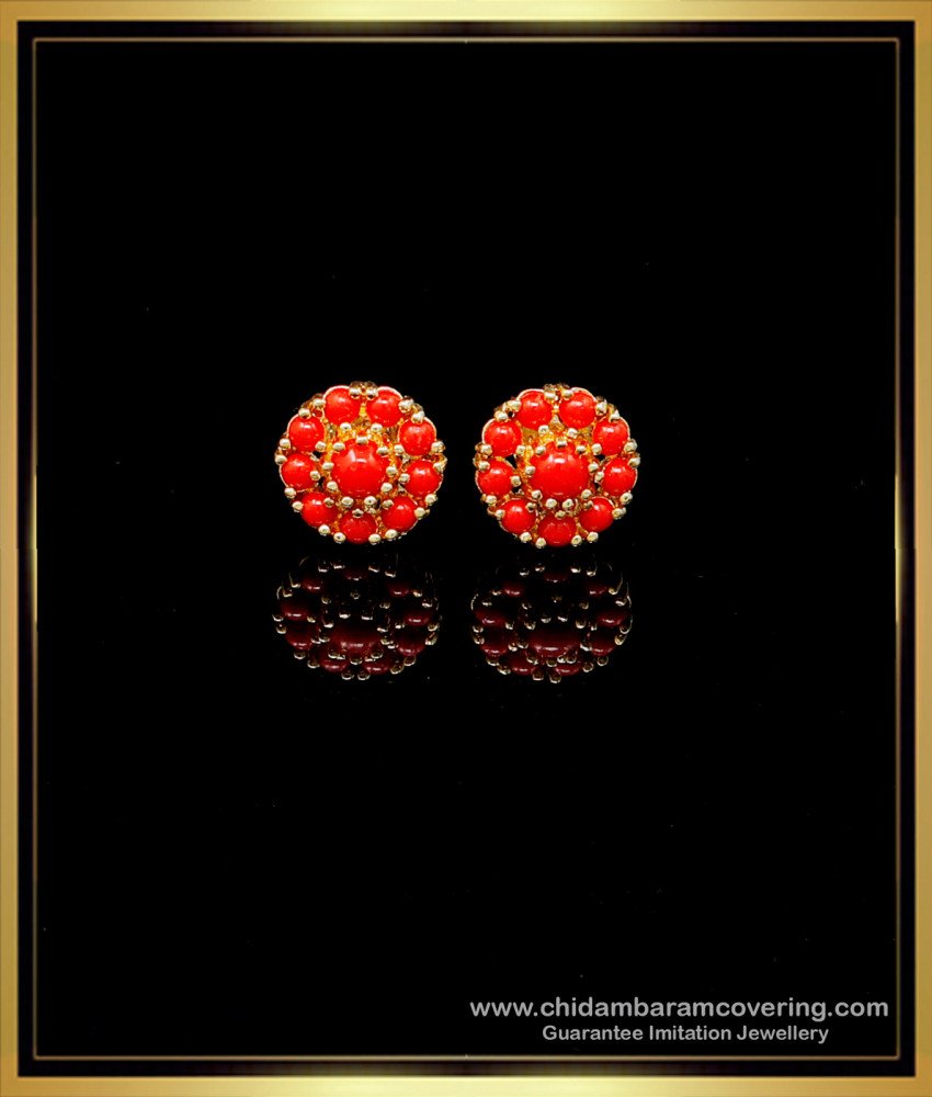 red coral earrings gold, red beads studs, red coral stud earrings, red coral earrings, ear stud design gold, earrings design tops, gold plated earrings, 1 gram gold plated earrings, gold plated earrings daily use, gold plated earrings studs, gold plated earrings online