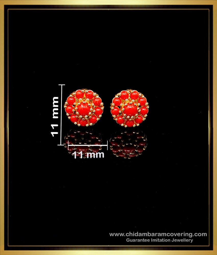 red coral earrings gold, red beads studs, red coral stud earrings, red coral earrings, ear stud design gold, earrings design tops, gold plated earrings, 1 gram gold plated earrings, gold plated earrings daily use, gold plated earrings studs, gold plated earrings online