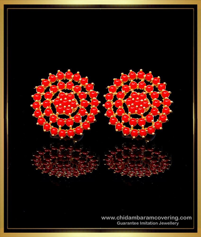 red coral earrings gold, red beads studs, red coral stud earrings, red coral earrings, ear stud design gold, earrings design tops, gold plated earrings, 1 gram gold plated earrings, gold plated earrings daily use, gold plated earrings studs, gold plated earrings online