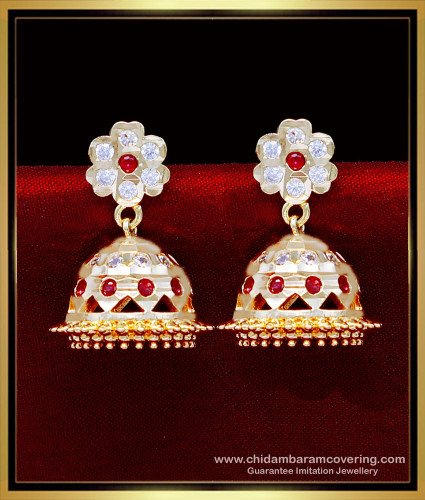 ERG2090 - South Indian Traditional Stone Impon Earrings Jhumka