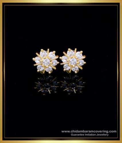 ERG2110 - White Stone Small Daily Wear Stud Earrings Gold Design