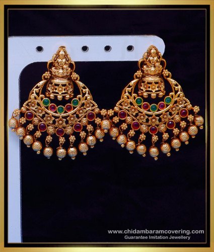 ERG2119 - Best Quality Antique Lakshmi Earrings Chandbali Design